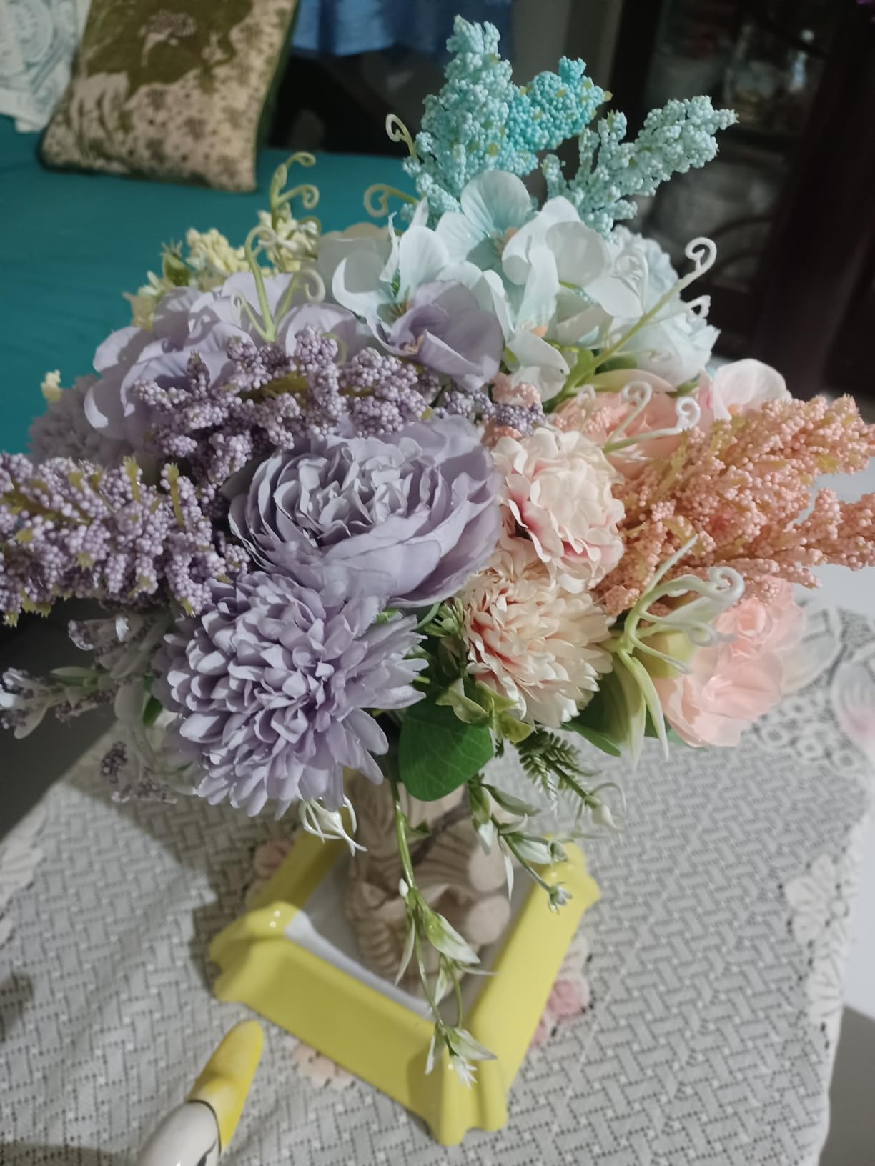 SATYAM KRAFT 1 Pcs Artificial Multiflora Flower Roses Fake Sticks Bunch Decorative Items for Home Decor,Bouquets,Bedroom,Living Room,Wedding (Without Vase)(Pink, Fabric)