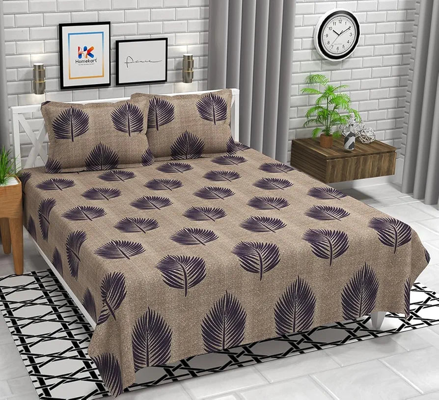 Ultra Super Soft Cotton Feel Microfiber Double Bedsheet with Two Pillow Covers for Your Bedroom  -Brown