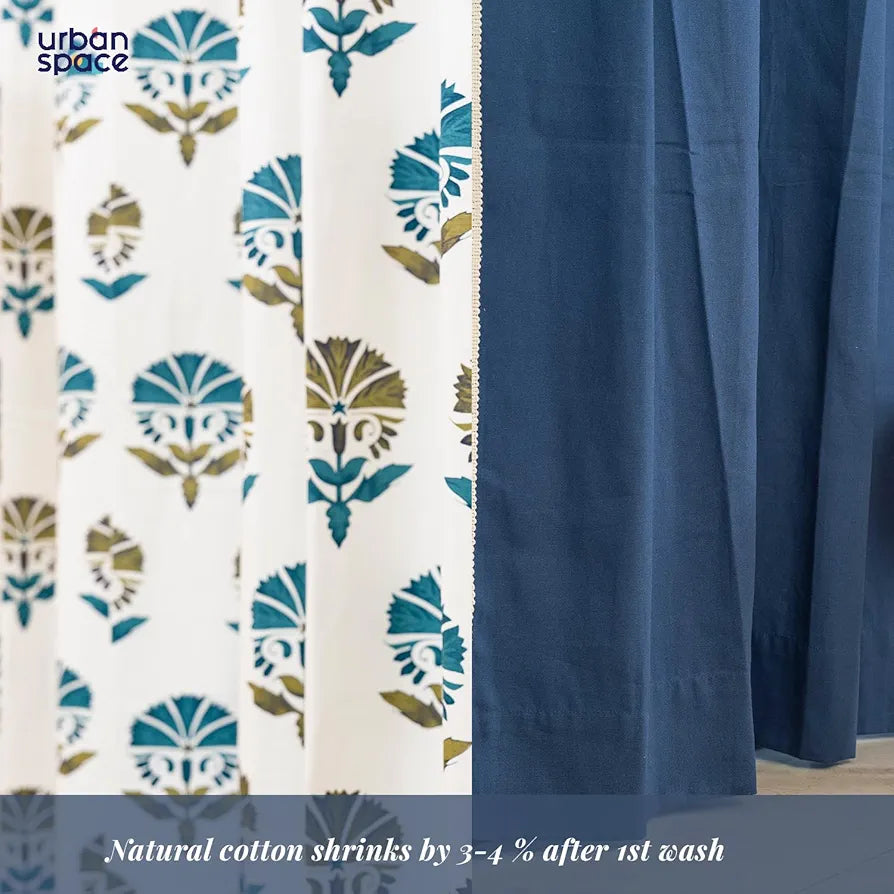 Urban Space 100% Cotton Curtains for Door, Combo Set of 3 Curtains 7 feet Long, 60-65% Room Darkening Curtain, Tieback & Eyelets Included with Curtains for Home Decor 