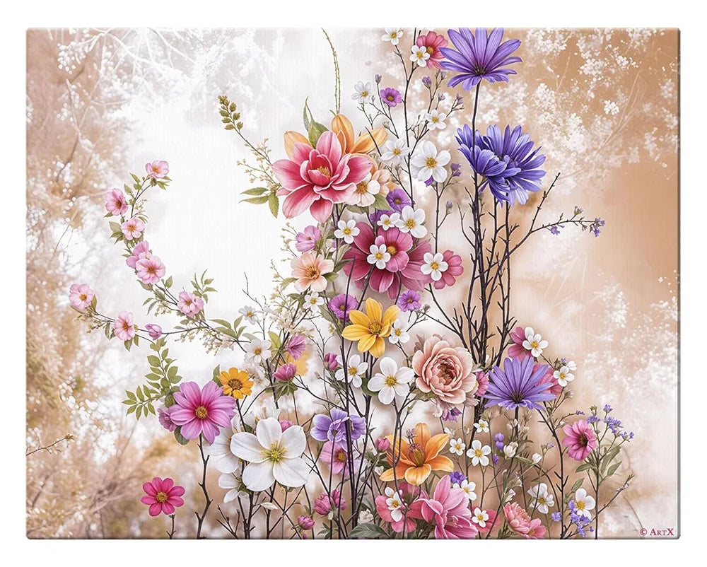 ArtX Canvas Floral Paintings for Living Room, Big Size Scenery, Flowers Painting for Wall, Multicolor, Nature, 58.0 X 45.0 cm, Set of 1