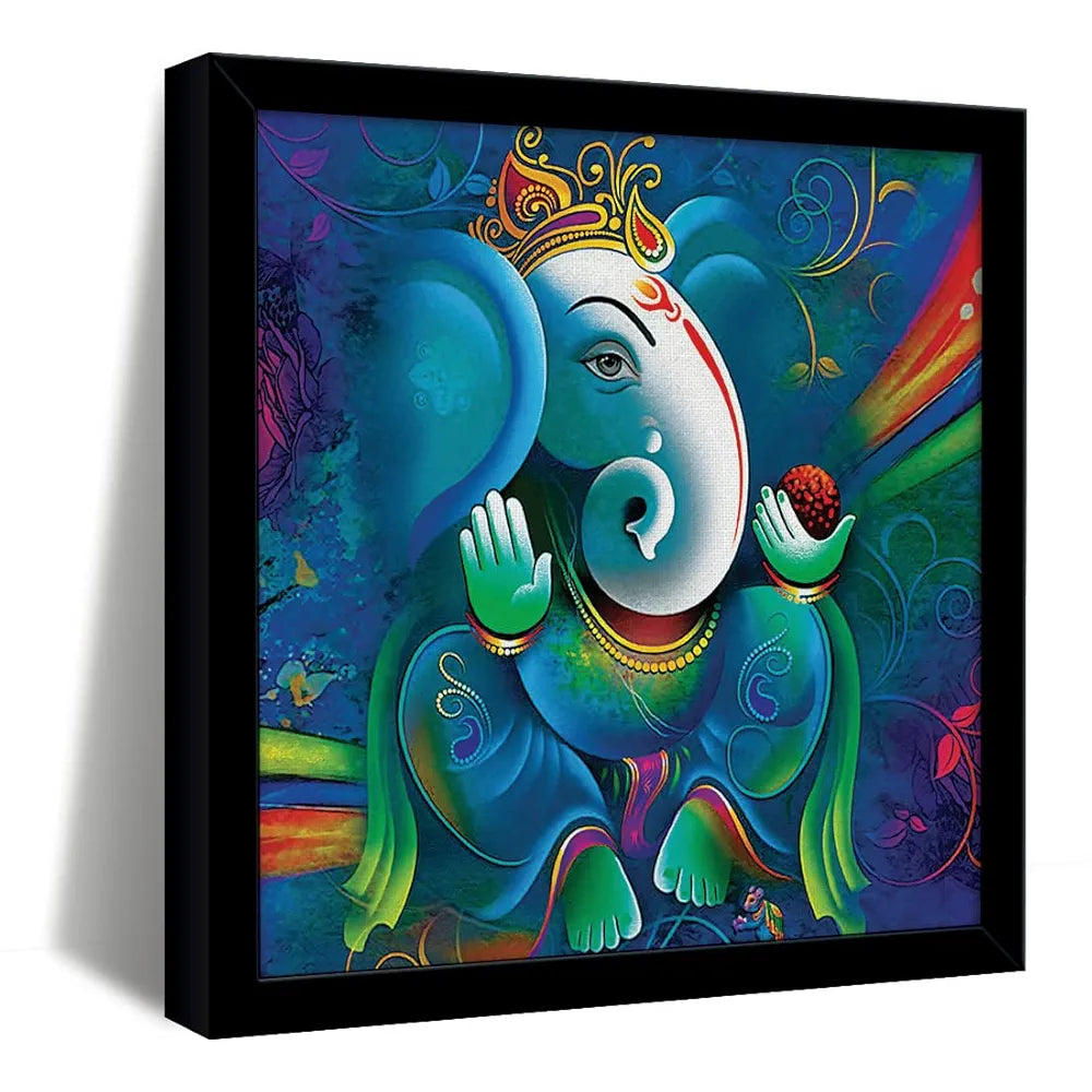 ArtX Ganesh Ji Big Canvas Painting With Frame, Multicolour, Square, 24.0 x 24.0 inch, 2x2 Feet, Set Of 1