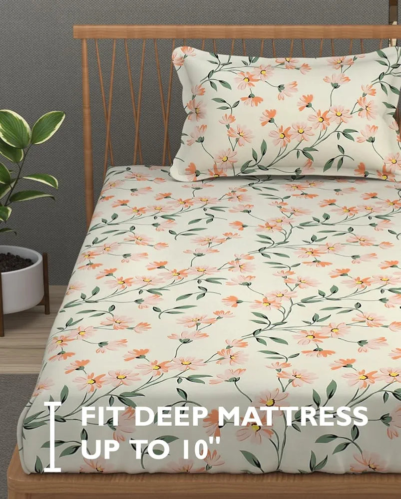 FRESH FROM LOOM Single Bed Microfiber Floral Print Bedsheet - 240 TC, Hypoallergenic, 1 Pillow Covers 