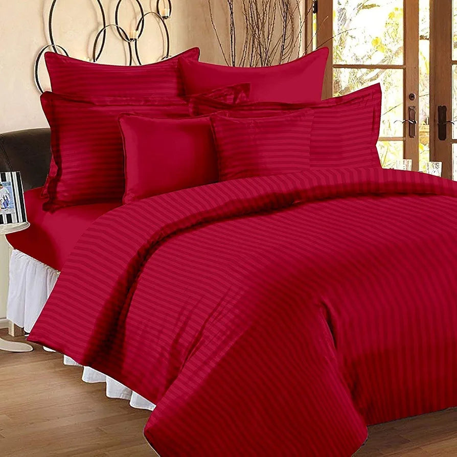 Microfiber Flat Double Bed Bedsheet| Plain Striped Cotton Bedsheet with 2 Pillow Covers for King Size Bed| Supersoft 340 TC| Breathable| Wrinklefree| Size: 90x100 inch| Maroon Color