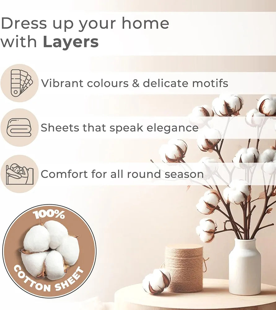 Layers Marigold 100% Cotton Bedsheet Set for All Seasons - Lightweight, Moisture Absorbent, Machine Washable & Easy to Care - Gift for Housewarming & More - 144 TC - King Size 