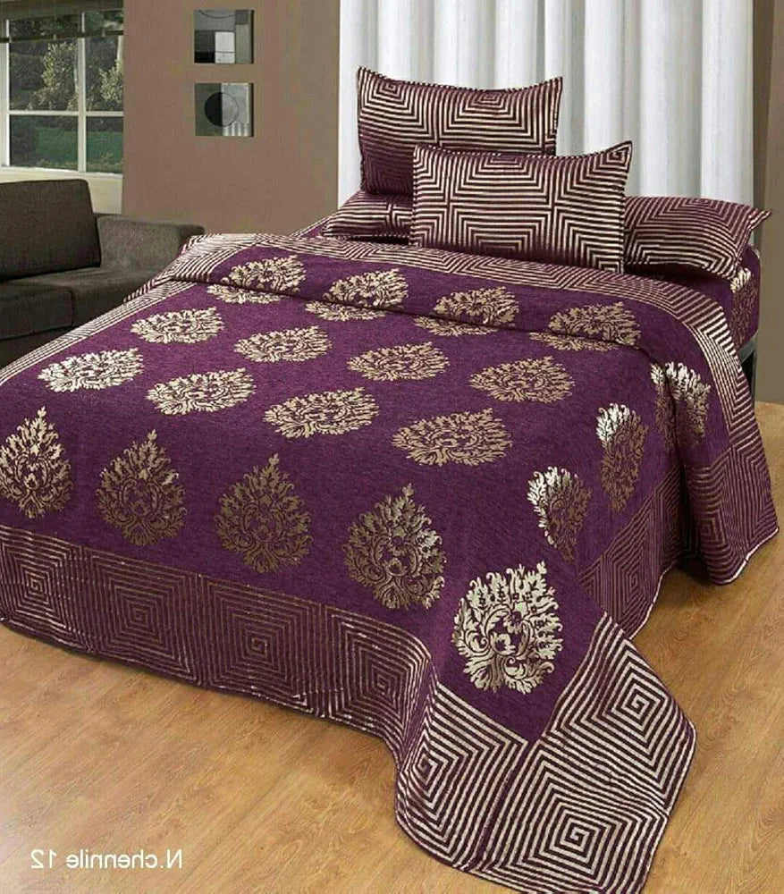 Fresh From Loom Chenille Velvet 500 tc Bedsheet , 1 Double Bed King Size Bedsheet with 2 Pillow Cover, Size - 90x100 Inch