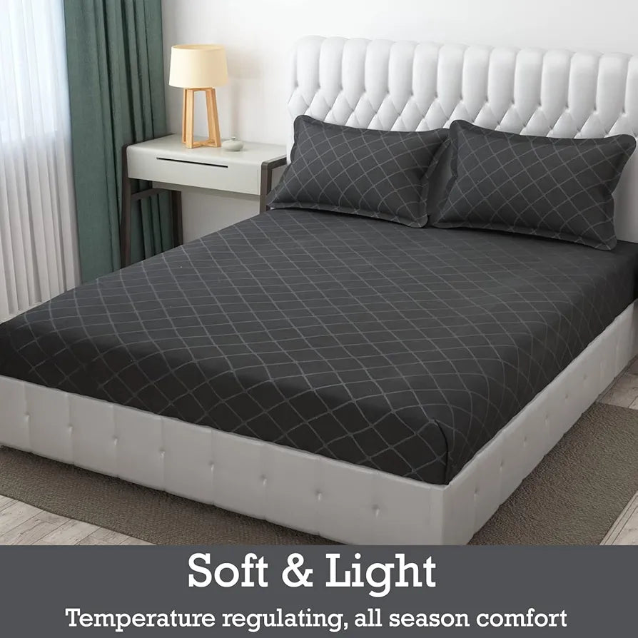 FRESH FROM LOOM Microfiber King Size Double Geometric Bedsheet - Hypoallergenic Wrinkle Free Bed Sheets with 2 Pillow Covers , 144 TC