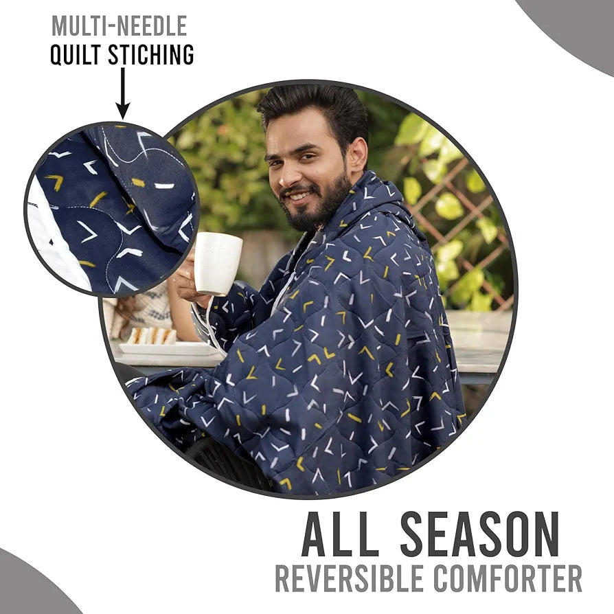 Divine Casa 120 GSM Microfiber Single Bed Comforter | Soft & Lightweight Reversible AC Blanket | All-Season 3-Layered Quilt | 230 x 140 cm, Navy Blue