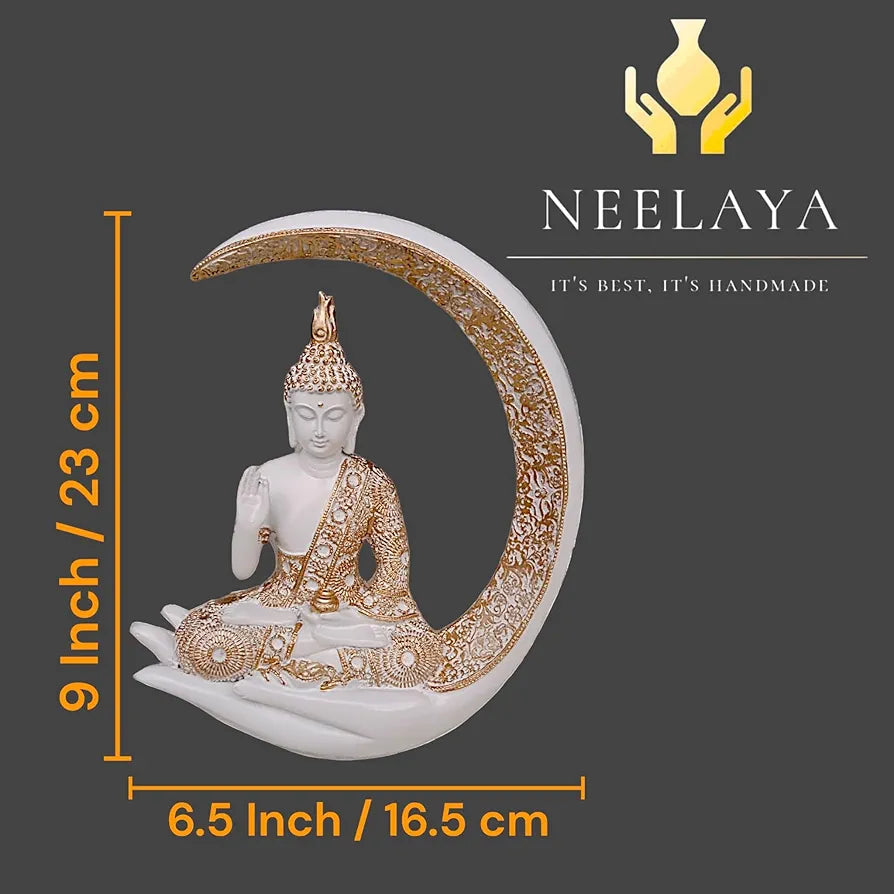 Antique Big Meditating Moon Buddha Statue Showpiece for Home Decor - Living Room - House Warming - Office - Gifting - Buddha Idol Polyresin Decorative Figurine 