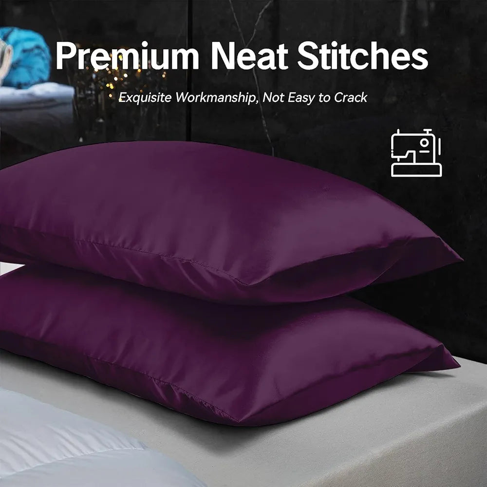 Cloth Fusion Satin Pillow Cover Set of 2 for Hair and Skin Care, Perfect Pillow case with 3 Satin Soft Scrunchies for Women , Solid, 400 TC
