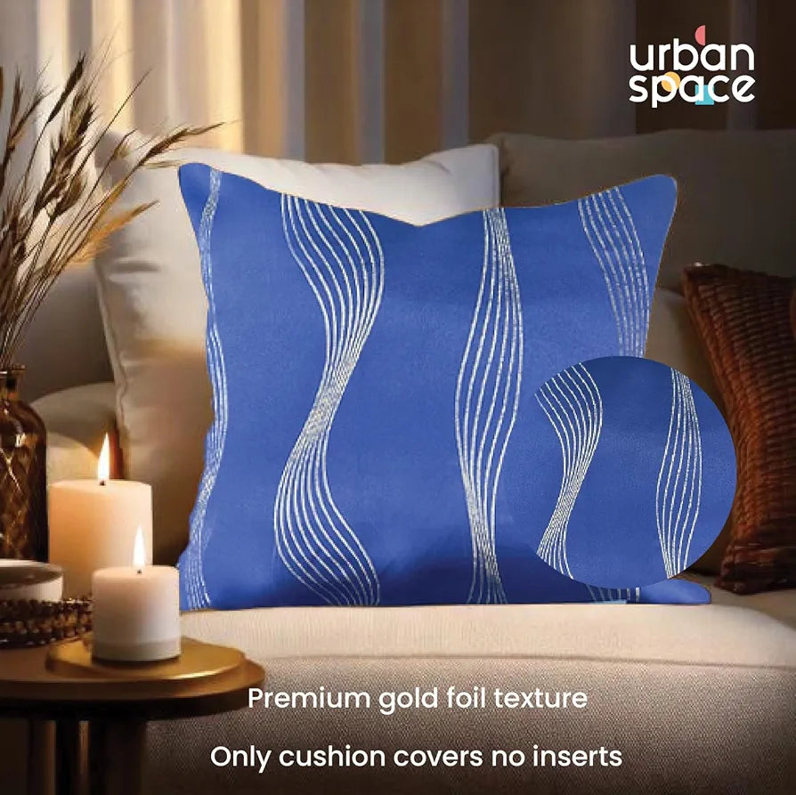 Urban Space Decorative Gold Foil Cushion Cover Set of 2, 18 inch x 18 inch Cushion Covers for Sofa, Bedroom, Living Room 