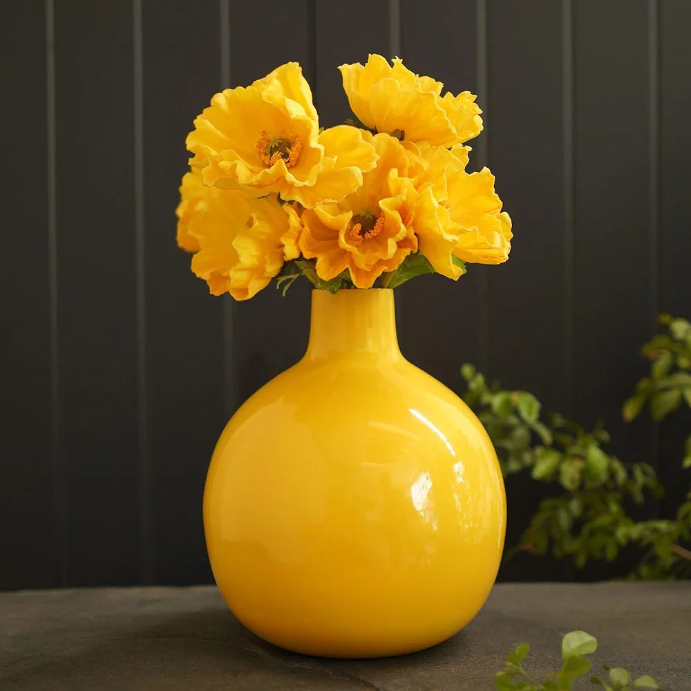 BEHOMA Metal Flower Vase for Home Dcor Living Room Office Wedding| Table Decorative Item for Festivals Birthday Sunshine Yellow 1Pcs 