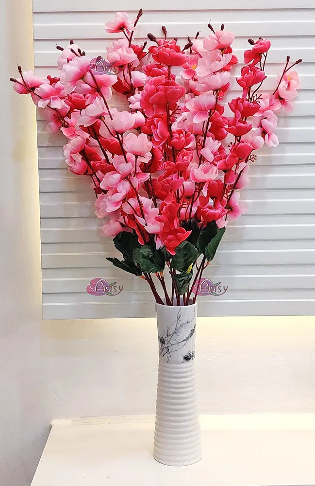 ARTSY® Artificial Flowers Bunch for Decoration Cherry Blossom, Ideal for vase, Home, Office Decor, Gifts, Craft, Artificial Plants for Decoration, Without vase, Pink Maroon, Combo, 2 Pieces