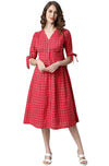 Janasya Women's Red Cotton Western Dress