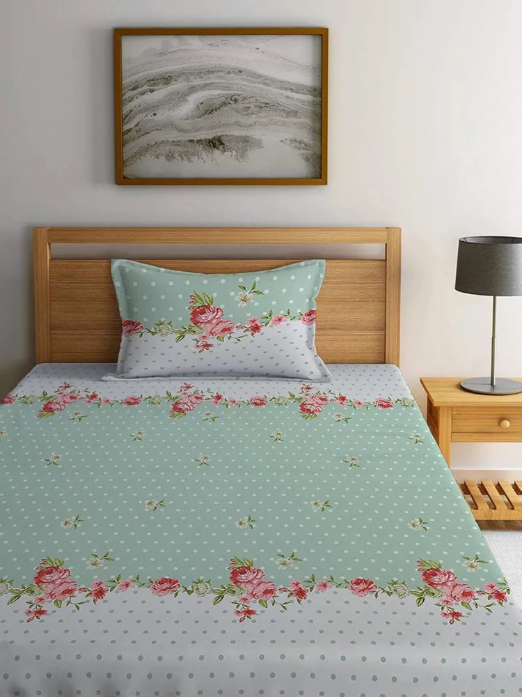 Premium 160 TC Ezyption Cotton Bedsheet for Single Bed with 1 Pillow Covers Oat