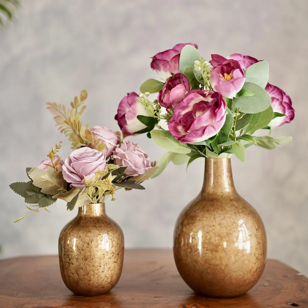 Behoma Antique Golden Metal Flower Vase for Home Decor| Decoration Item for Living Room Office| Table Decorative Flower Pot for Gifting |  