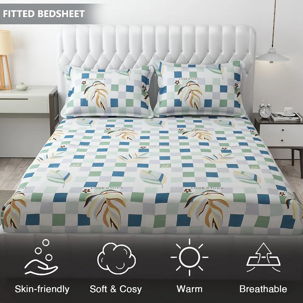 FRESH FROM LOOM Soft Microfiber Fitted Floral Bedsheet King Size Bed With Two Pillow Cover | Elastic Fitted Bed Sheets | Bed Covers For Mattresses Tuck In , 144 Tc