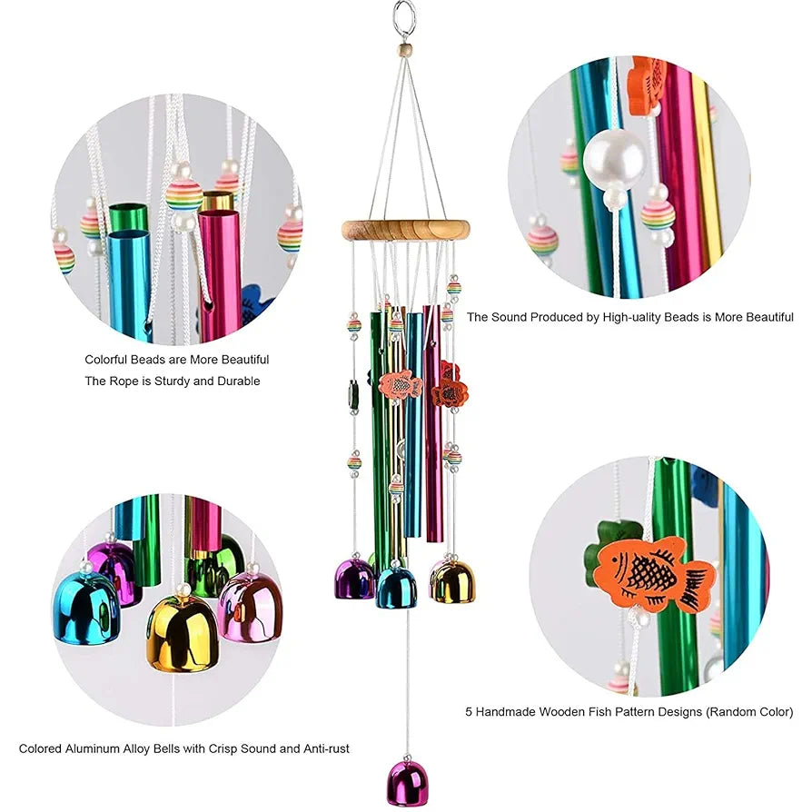 Lilone Brass Pipe And Bell Wind Chimes For Home Balcony Good Sound | Multi Color | 24 Inch Long