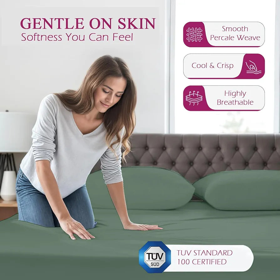 Trance Home Linen 300 TC Bamboo Fitted Queen Size Bedsheet | Soft, Breathable & Eco-Friendly Bedsheet with 2 Pillow Cover - 