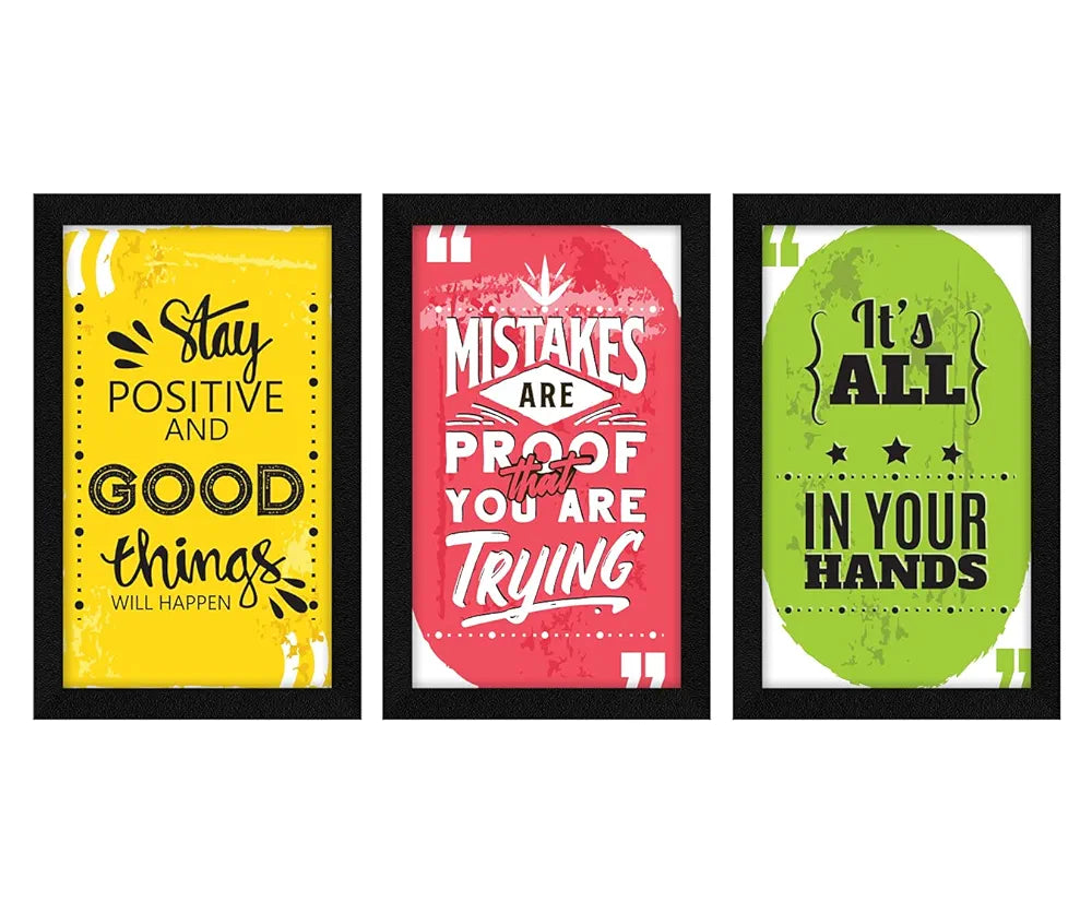 ArtX Paper Motivational Quotes Wall Art Painting, Framed Paintings 13 X 25.5 inches, 8.5 X 13 each, Multicolor, Set of 3 