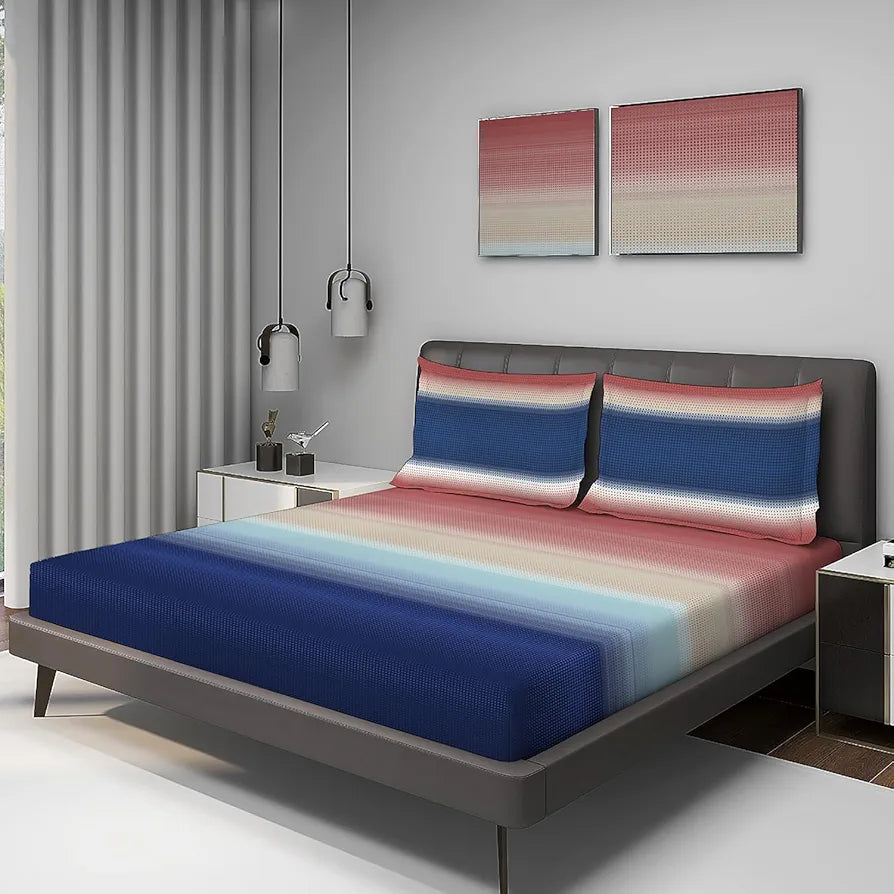 Layers Durathread Bedsheet Set for All Seasons - Lightweight, Moisture Absorbent, Machine Washable & Easy to Care - 225 CVC - King Size 