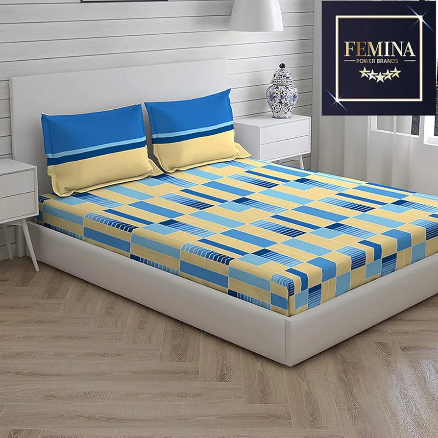 Layers Tivoli 100% Cotton Bedsheet Set for All Seasons - Lightweight, Moisture Absorbent, Machine Washable & Easy to Care - Gift for Housewarming & More - 104 TC - Queen Size 