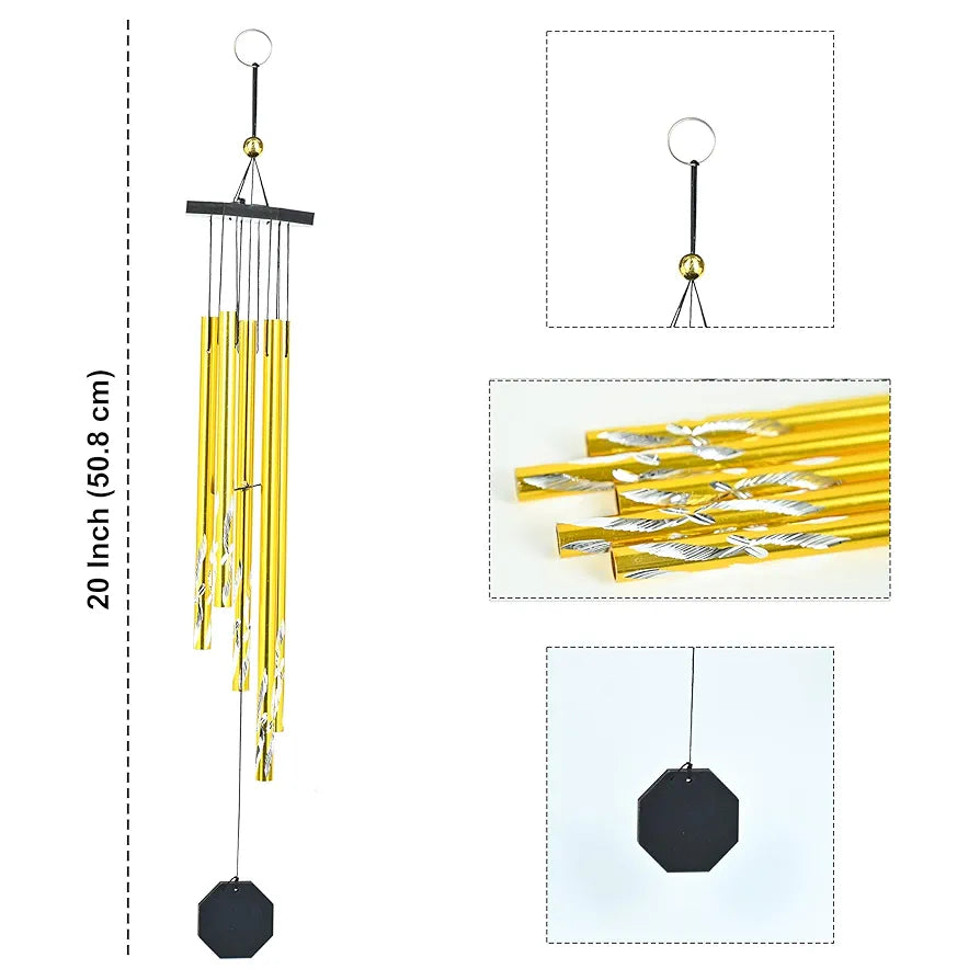 Hindcraft Wind Chimes for Bedroom, Living Room, and Balcony – Home Décor Gift Items for Positive Energy, Housewarming, and Room Décor | Hanging Bells and Showpieces for Home Decoration, Golden 5-Pipe