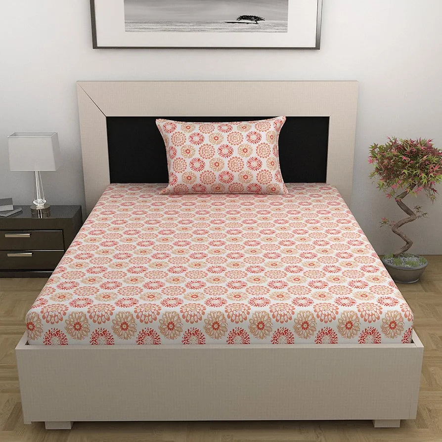 Divine Casa 144 TC 100% Cotton Bedsheet for Single Bed with 1 Pillow Cover 