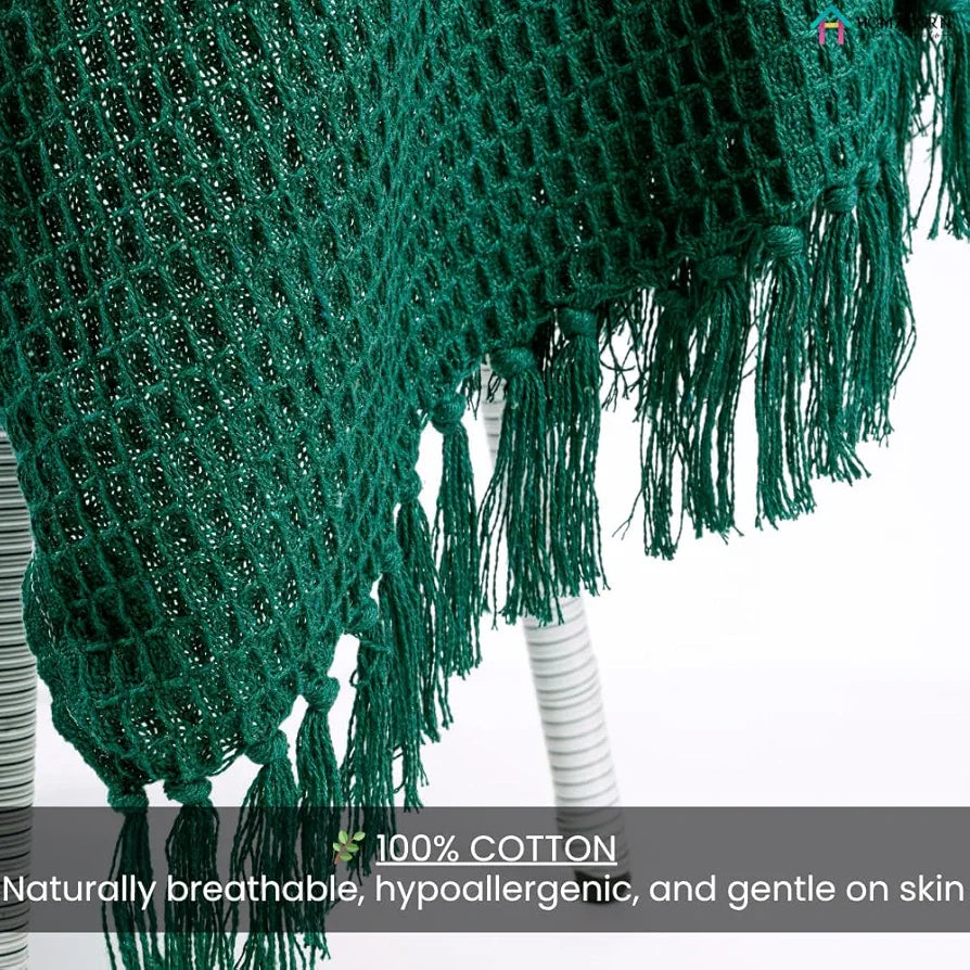 HOMADORN Waffle Weave Cotton Throw Blanket – Lightweight, Breathable & Cozy for Sofa or Bed  Bottle Green
