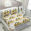 Decomizer Cotton Feel Elastic Fitted Printed King Size Double Bed Bedsheet With 2 Pillow Covers Beige Green Squares Colour