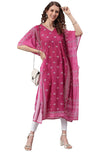 Janasya Women's Pink Poly Georgette Kaftan -L