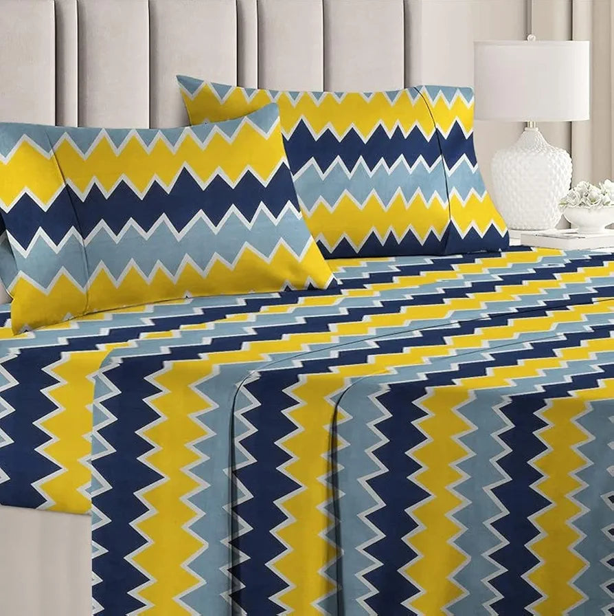 BSB HOME Premium Double Bedsheet with 2 Pillow Covers - 160 TC Supersoft Microfiber - Breathable & Wrinkle Free - 3 Pcs Set | Yellow and Blue