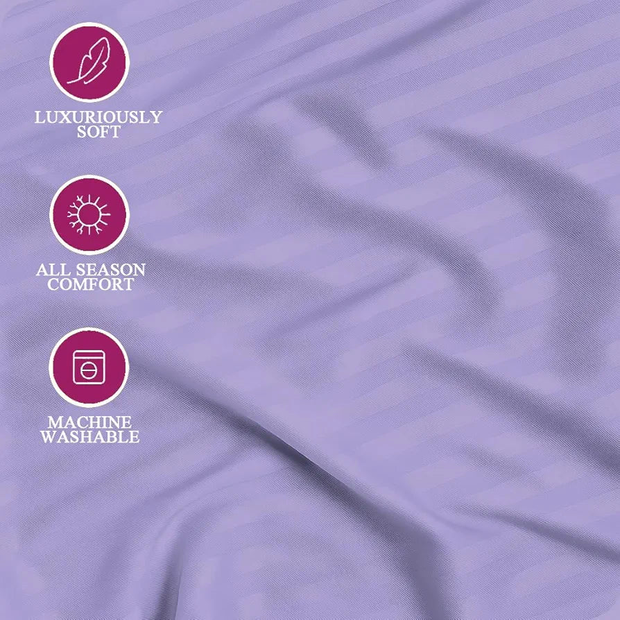 Trance Home Linen 100% Cotton 78x66 inch 200TC Satin Stripe Elastic Fitted Bedsheet | Daily Use Double Bed Fitted Bedspread with 2 Pillow Covers 