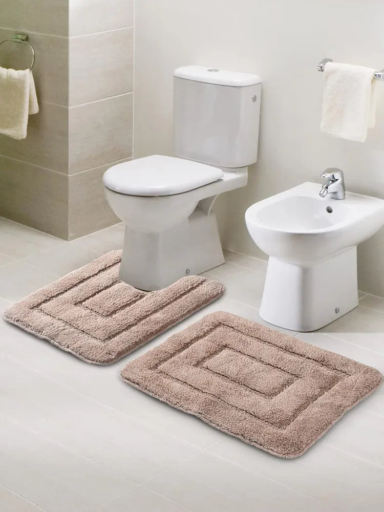 Saral Home Cotton Anti Slip Bathmat Set with Contour | Washable, Non-Slip & Quick-Drying Mats for Home/Kitchen/Office | Soft & Super Absorbent Mats for Shower 