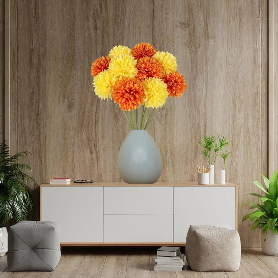 SATYAM KRAFT 5 Pcs Artificial Chrysanthemum Hydrangea Ball Flower Sticks for Home, Office, Bedroom, Balcony, Living Room, Wedding & Craft Decoration  