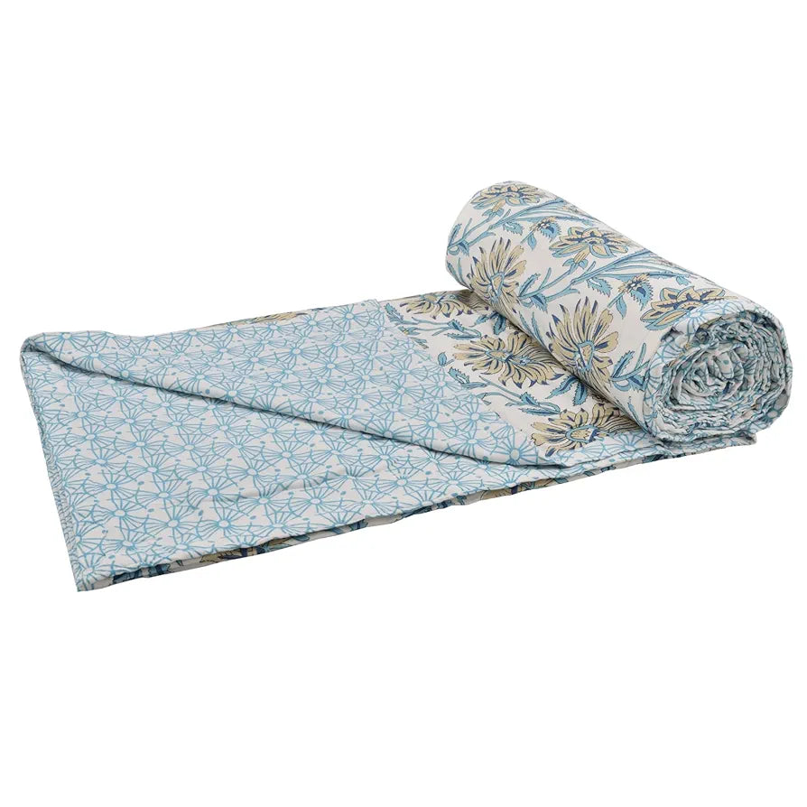 Trance Home Linen 150 GSM 100% Cotton Reversible Dohar Double Bed Size | Jaipuri Printed Artisan Block Design Blanket | Soft Lightweight Ac Comforter Quilt 