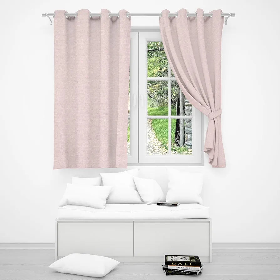 Divine Casa Textured Window Curtain 5 Feet – Cameo Rose, Soft Polyester Panel with Eyelets for Home Decor – 1 Piece