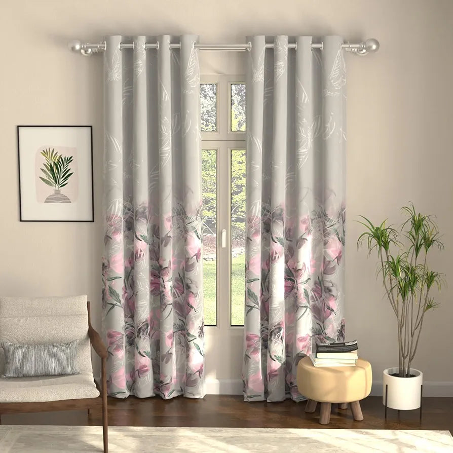 Urban Space Blackout Curtains 7 Feet Set of 2 for Door, 80-85% Light Blocking Curtains for Living Room, Digital Printed Curtains with Eyelets, Tieback Included 