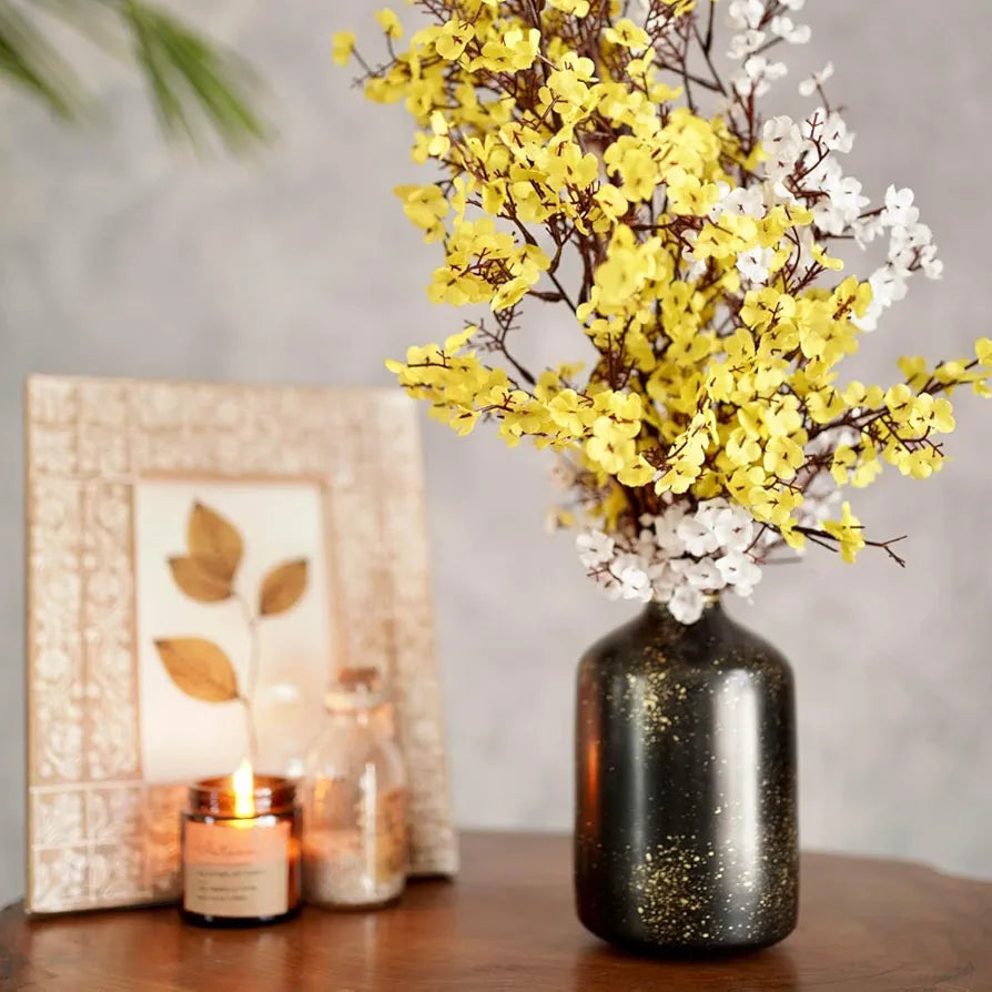Behoma Metal Flower Vase for Home Decor Bedroom Living Room Office Wedding | Table Decorative Item for Festivals Birthday Spotted Black 1Pcs  