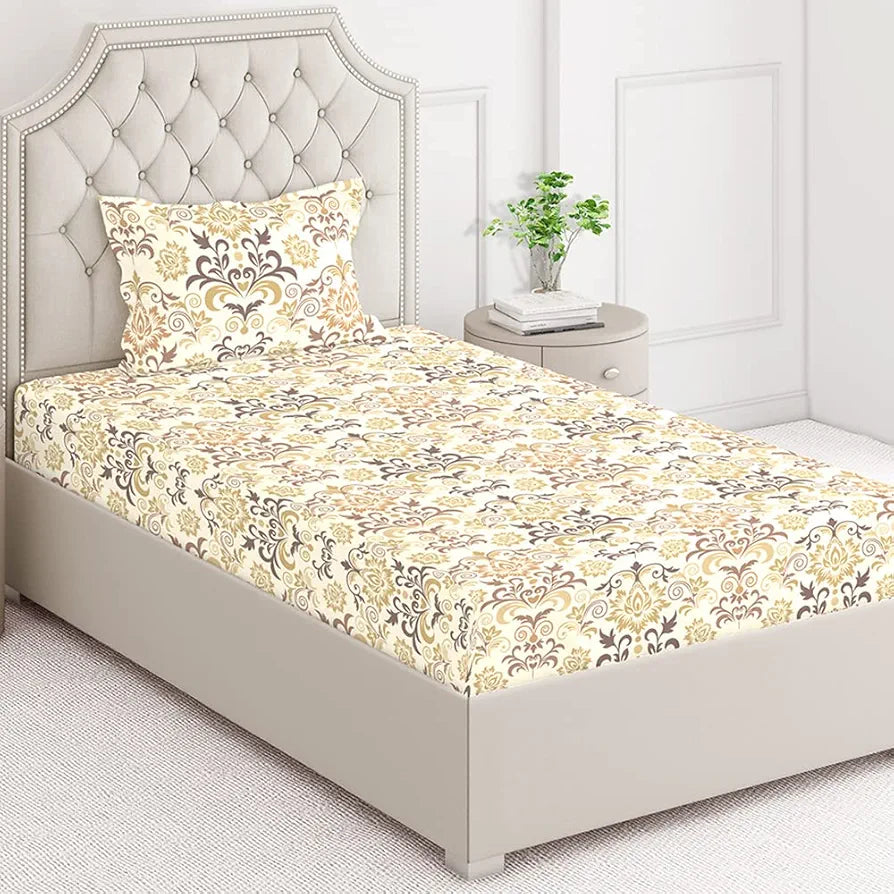 Layers 100% Cotton Bedsheet for Single Bed with 1 Pillow Cover  Light Weight, Breathable, Moisture Absorbent, All Season Comfort, Classic Collection