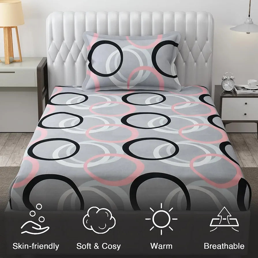 FRESH FROM LOOM Wrinkle Free Hypo-Allergenic Microfiber Single Bedsheet for Single Bed | Floral Design Bed Spread with 1 Pillow Covers , 144 TC