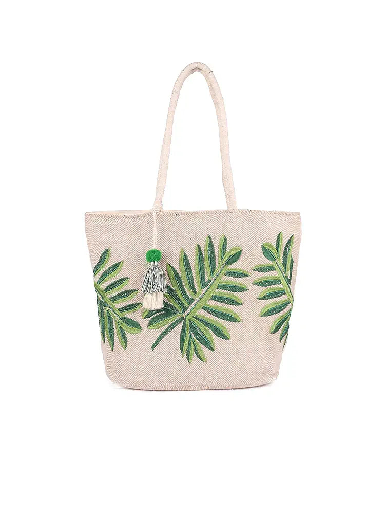 ASTRID Women's Embroidered Leaf Tote Bag 