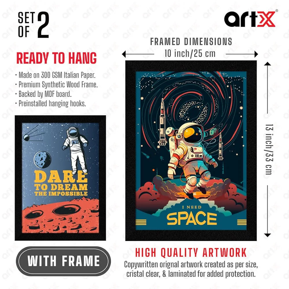 ArtX Paper Space Motivational Quotes Wall Frames, Inspiring Quotes For Home, Office and Study Room Decor, Multicolor Framed Posters, A4, Set of 2