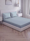 Trance Home Linen Premium 300 TC Pure 100% Cotton Queen Fitted Bedsheet with 2 Pillow Covers Colour Slate Blue