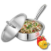 Vinod Platinum Triply Stainless Steel Frypan - 22cm | Deep Skillet Pan with Lid | Rivetted Study Handle | Induction & Gas Base