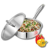 Vinod Platinum Triply Stainless Steel Frypan - 20cm | Deep Skillet Pan with Lid | Rivetted Study Handle | Induction & Gas Base