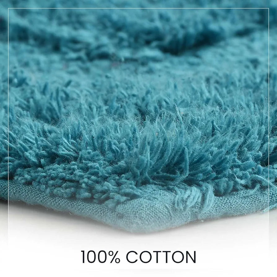 SASHAA WORLD Solid Anti-Skid Cotton Bathmat and Contour Set for Bathroom| Ultra Soft & Absorbent, Tufted Weave | Anti-Slip Latex Backing, Includes Contour Mat and Rectangle Mat | 50x80 cm Blue