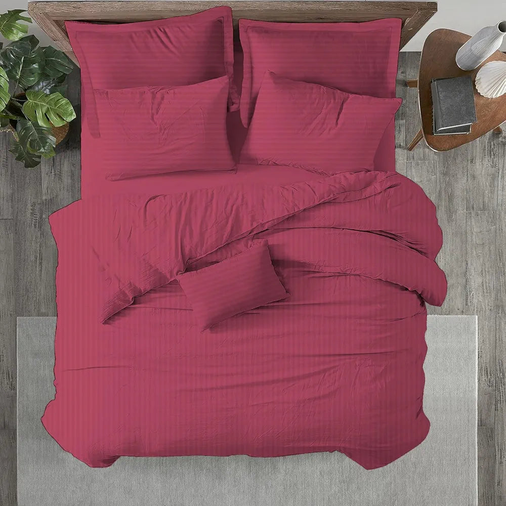 Trance Home Linen Zippered 100% Cotton 200 TC Satin Stripe Queen Duvet Cover Quilt Cover Razai Comforter Cover with 2 Pillow Covers 