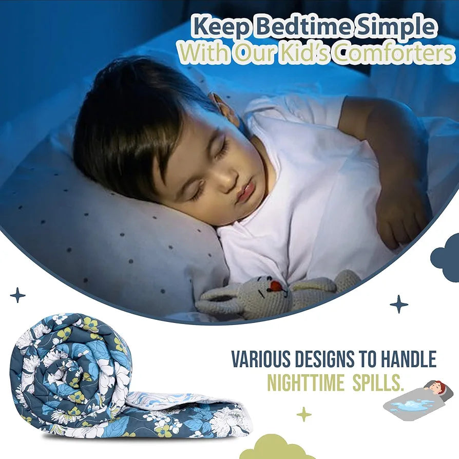 Divine Casa 120 GSM Microfiber Reversible Kids Single Bed Comforter | Ultra-Soft Toddler Blanket | Lightweight & Cozy | All-Season Bedding for Babies & Kids | 135 x 100 cm, Celestial Blue