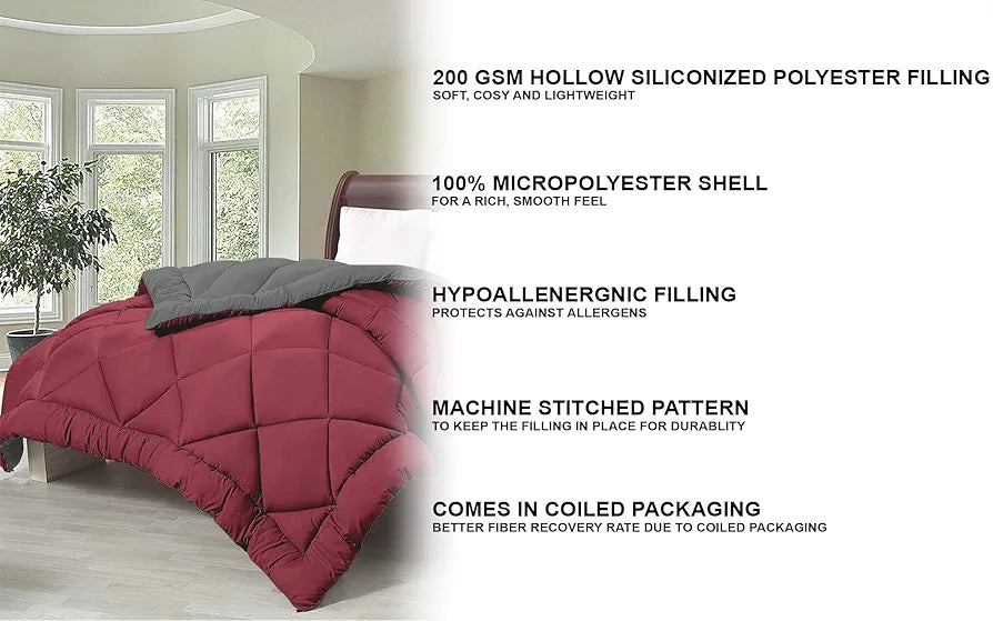 Cloth Fusion Reversible AC Comforter Set Double Bed 220 GSM,Soft Microfibre King Size Quilt Blanket for Winter