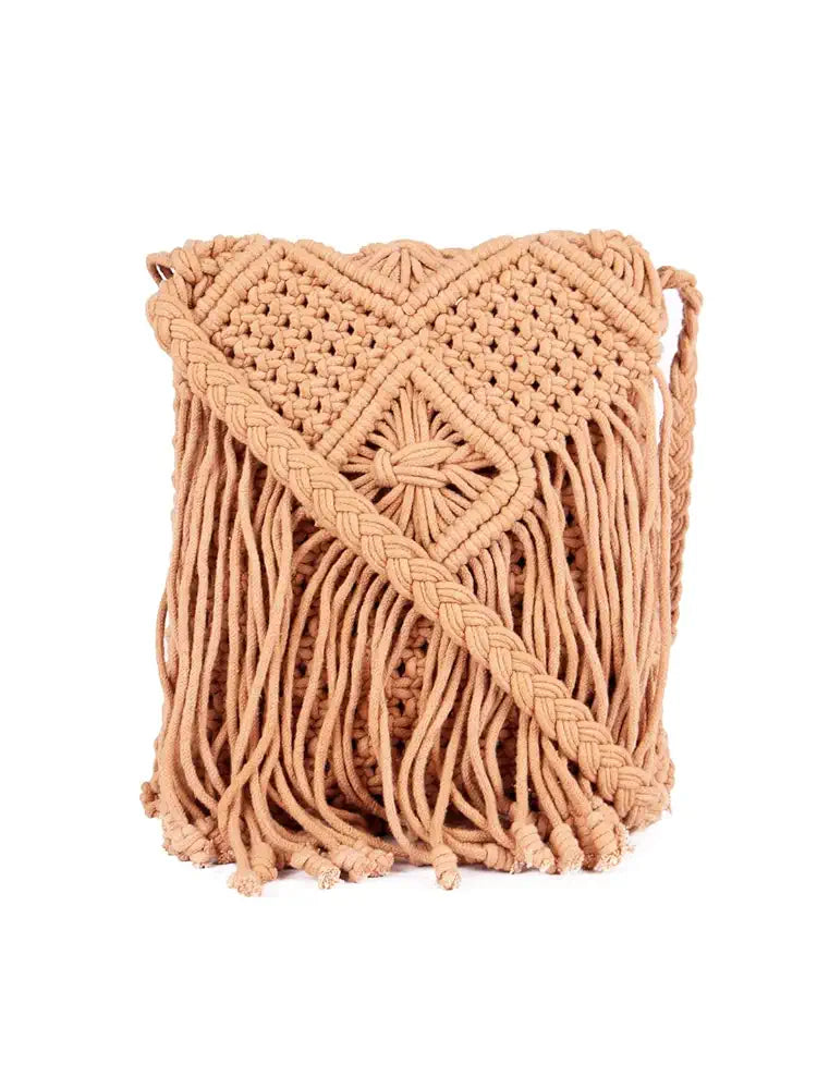 ASTRID Handmade Macrame Flap Over Sling Bag For Girls And Women